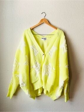 BUCKETLIST Oversized Star Cardigan Neon Yellow Size L